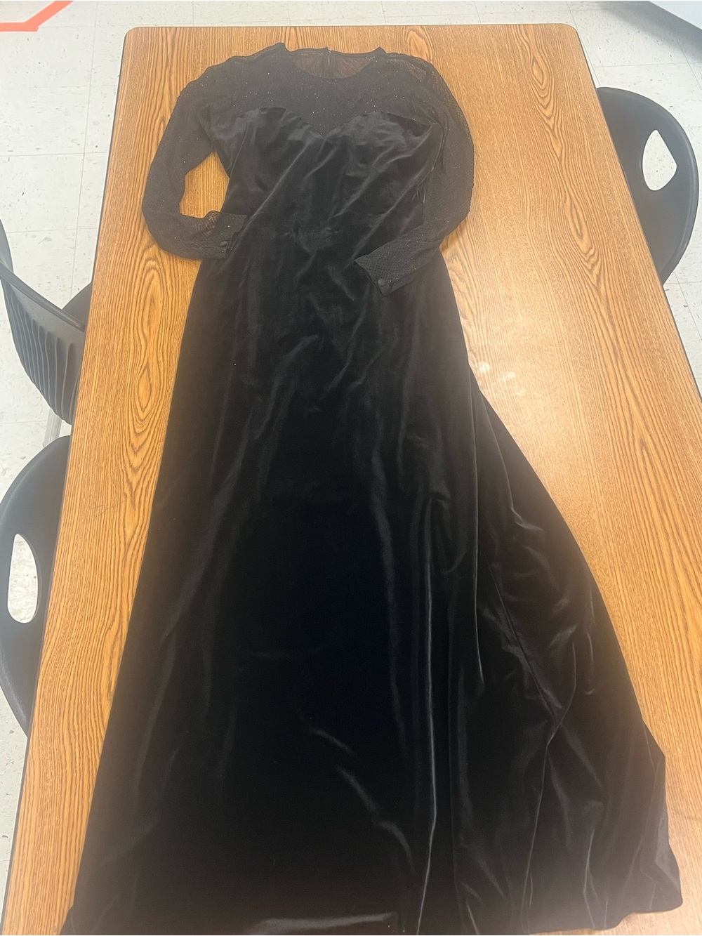 Vtg Linda Allard Ellen Tracy Black Velvet Maxi Dress w/Mesh Glitter Top Size 2